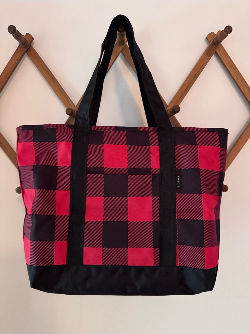 L.L. Bean Red and Black Buffalo Check Tote